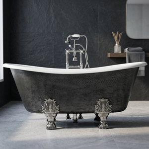 Bañera Ovalada Clásica de Lujo con Patas de Gato, Porcelana Esmaltada en Blanco y Negro, Bañera Portátil para Adultos - Product Image 3