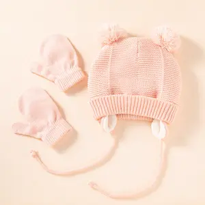 Kış kız erkek sevimli setgloves örme bere çocuk sıcak özel nakış logosu şapka ve kapaklar bebek için dize