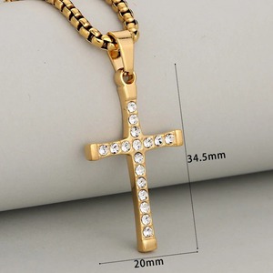 Collier élégant avec pendentif croix en CZ, plaqué or véritable 18 carats, acier inoxydable, anti-rouille, bijoux chrétiens, cadeau pour homme et femme - Product Image 2