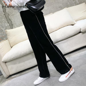 แฮปปี้ฮัทกางเกงขายาวผ้ากำมะหยี่สำหรับผู้หญิงขนาดพลัสเอวยางยืดกางเกงลำลองสีดำ N6512 - Product Image 5