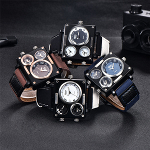 OULM – montre à quartz pour hommes, marron, mode <span class=keywords><strong>excel</strong></span>, bracelet en toile, affichage analogique, 3 fuseaux horaires, sport vintage, montre-bracelet populaire, 3595 - Product Image 5