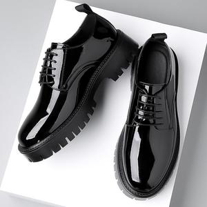 Chaussures Oxford en cuir verni pour hommes, bout rond, à lacets, semelle en caoutchouc, style robuste, respirantes, pour l'automne, décontractées - Product Image 3