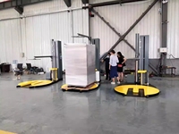 Emballage pour palettes en bois neuf 	 Enrouleur de film étirable manuel automatique pour palettes, machine d'emballage de film étirable pour chariot élévateur, entrée sur plateau tournant