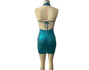 Sexys Rückenfreies Halter Minikleid Paillettenkleid 2024 Party-Kleid Damen
