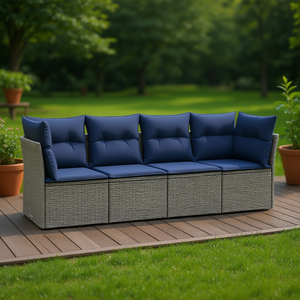 Ensemble de canapés de patio en polyrotin gris avec coussins, 4 places, mobilier de jardin extérieur, design contemporain - Product Image 2