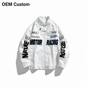 Blouson personnalisé pour homme en PU, style course, brodé, <span class=keywords><strong>col</strong></span> montant, fermeture éclair, streetwear moto, vente en gros OEM - Product Image 1
