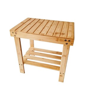 Tabouret de douche en bambou avec étagère de rangement 40x28x40cm, banc antidérapant pour salle de bain et spa, utilisation intérieure et extérieure - Product Image 5