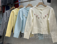 Automne décontracté filles pull tricoté chaud imprimé fleuri bouton décoration incontournable Cardigan pour les femmes