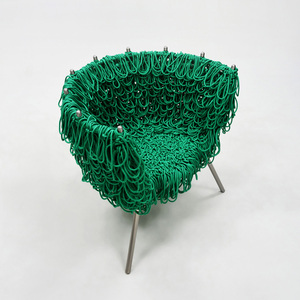 Fabric <b>Easy</b> <b>Chair</b> with Armrests Tubular Stainless Steel Frame Acrylic Rope Wrapping Armchair for Hotel Furniture Home Use - Product Image 3