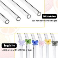 Vente en gros de gobelets en verre borosilicaté réutilisables colorés de 8mm de long avec nœud papillon Accessoires pour boire Pailles