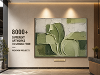 Art mural abstrait vert olive en patchwork de feuilles, bas-relief épais impasto fait main, cadre doré, pour hôtel, salle à manger privée, biophilique, personnalisé