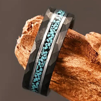 Bagues de fiançailles classiques en feuilles d'or Cheng Jewelers, 8 mm, en carbure de tungstène plaqué noir, serties de griffes, opale verte écrasée pour hommes