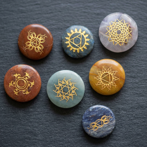 Traditional <b>Chakra</b> Oval <b>Set</b> Gemstone Circle Inlaying Polished Art Collectible REIKI Theme Home Decoration & Business Gift - Product Image 5