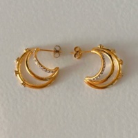 Boucles d'oreilles coréennes uniques en acier inoxydable plaqué or 18 carats, hypoallergéniques, mignonnes, à trois couches, avec zircon corail, pour femmes, collection été 2027 Dazan
