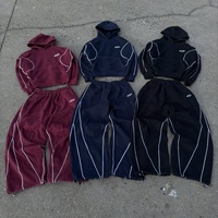 Set Hoodie dan Celana Panjang Santai Bordir Chenille Custom OEM, Jahitan Kontras, Bahan Tebal, Gaya High Street Unisex untuk Pria