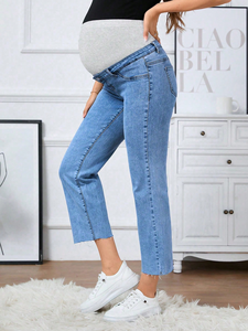<span class=keywords><strong>Jean</strong></span> de maternité taille haute jambe droite pour femmes confortable Stretch soutien du ventre pantalon de <span class=keywords><strong>grossesse</strong></span> respirant Style décontracté Denim - Product Image 3