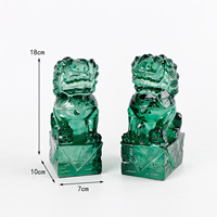 Ensemble de 2 figurines de lions verts en résine transparente personnalisée, décoration Feng Shui porte-bonheur, lions gardiens chinois