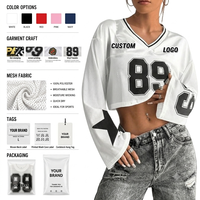 T-shirt personnalisé pour femme en polyester 100% avec impression graphique numérotée, manches longues, style Y2K, coupe courte, maillot de football sublimé