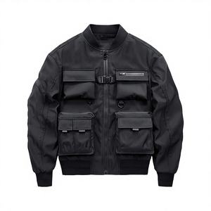 Giacca Varsity da <span class=keywords><strong>Uomo</strong></span> Personalizzata Taglie Forti con Collo alla Coreana Multitasche Ecologica per Esterno di Tendenza Nera Invernale - Product Image 1