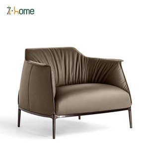 เก้าอี้เลานจ์สีน้ำตาลสำหรับโรงแรมที่พักแขนหนังแท้ทนทานดีไซน์แบบอิตาลีสำหรับโรงแรมวิลล่าห้องวาดภาพสำนักงาน - Product Image 4