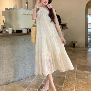 <span class=keywords><strong>Robe</strong></span> <span class=keywords><strong>longue</strong></span> maxi en polyester pur, respirante, sans manches, décontractée, ample, avec ceinture à nouer, vente en gros personnalisée, <span class=keywords><strong>robe</strong></span> élégante en dentelle française pour femmes - Product Image 1