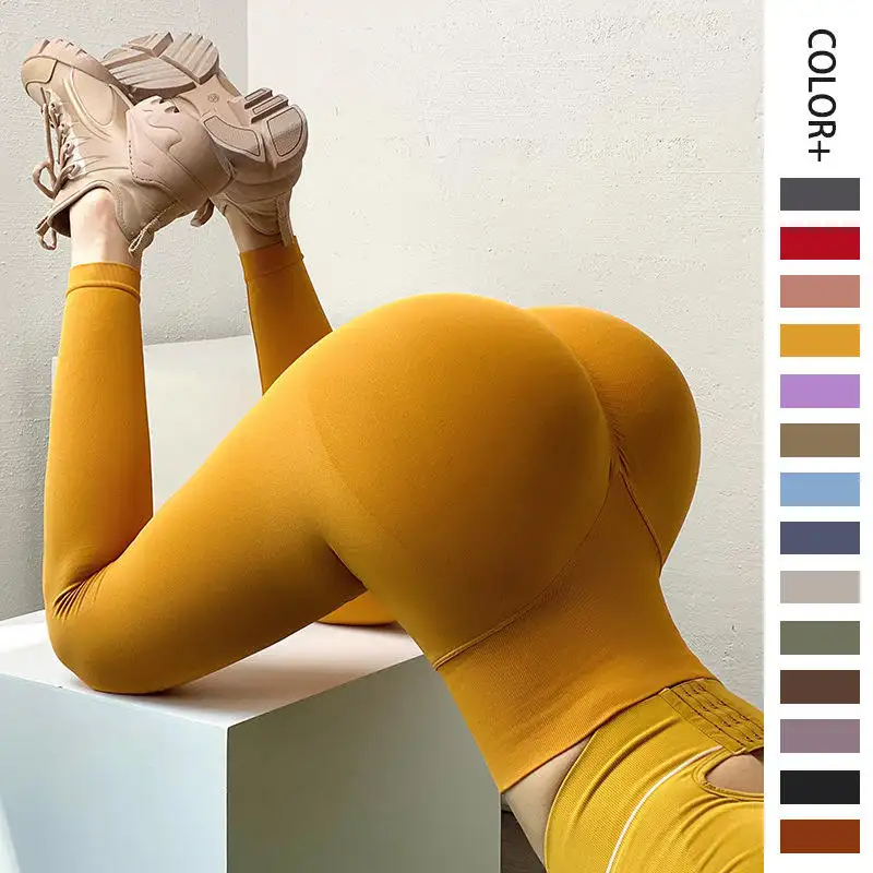 Mallas deportivas sin costuras para mujer, Leggings para Yoga, Fitness, color amarillo