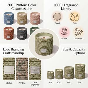Luxury Woven Rattan Scented Soy Wax <b>Candle</b> With Wood <b>Wick</b> For Modern Boho Decor Wholesale Private Label Premium Realistic Set - Product Image 4