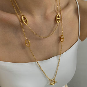 Clicliyeni Trendy domuz burun paslanmaz çelik Charm su geçirmez altın kaplama yüksek kalite uzun kadın kazak zincir kolye - Product Image 1