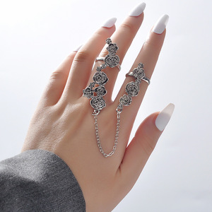 Anillos Vintage Negros para Mujer, Anillo de Dedo Medio con Diseño de Hojas y Flores Turcas - Product Image 4
