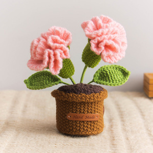 Clavel de ganchillo hecho a mano, plantas artificiales en maceta, regalos de Navidad para ancianos, amigos, objetos decorativos de escritorio, venta al por mayor - Product Image 5