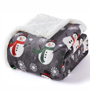 Christmas Sherpa <strong>Throw</strong> Blanket Grey Snowman Cozy Fleece Holiday Blanket Fuzzy Fluffy Soft Plush Winter Blanket - Product Image 3