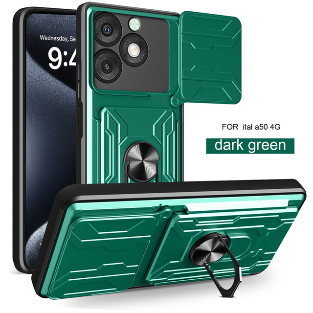 Supplier Stylish Design for Itel A50/S25/P55/P65/RS4 4G Sliding Window Protective Mobile Case TPU+PC Anti Drop Armor Back Cover