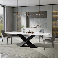 Table rectangulaire Zayshine, style minimaliste italien, luxe, pieds en acier carbone blanc, plateau en pierre frittée imitation marbre, mobilier de restaurant