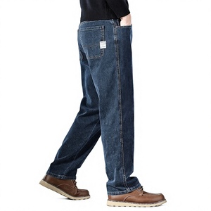 Jean décontracté pour homme coupe droite, bleu foncé délavé, respirant, en denim, style vintage classique, streetwear, doux et confortable - Product Image 5