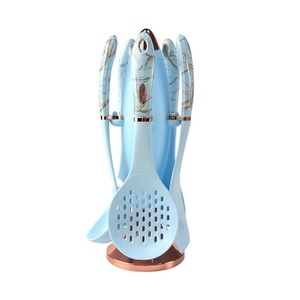 双酚a免费厨房用品<span class=keywords><strong>5</strong></span>件撇油器勺抹刀镀金蓝色烹饪硅胶餐具套装 - Product Image 5