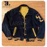 LARSUR Blouson de détresse vintage personnalisé veste universitaire en velours côtelé pour hommes broder Chenille Applique Crop Baseball Letterman vestes