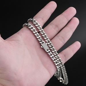 Personalized Hip Hop Men's Cuban <b>Chain</b> Stainless Steel Silver Necklace Buckle Micro Set Zircon Cuban Link - Product Image 2