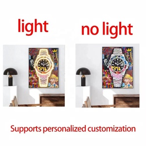 Décoration d'intérieur moderne : Tableau lumineux LED en porcelaine effet cristal diamant, Horloges tendance, <span class=keywords><strong>Art</strong></span> encadré imprimé pop style graffiti mural urbain - Product Image 6