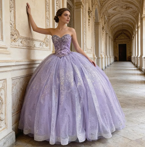 <span class=keywords><strong>Robe</strong></span> de Quinceañera Scintillante Lavande Rêveuse avec <span class=keywords><strong>Jupon</strong></span>, Col Cœur, Longueur Ras du Sol, Perles et Tulle, <span class=keywords><strong>Robe</strong></span> de Bal pour Soirées - Product Image 2