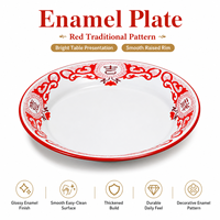 Assiette de service émaillée rouge épaisse, motif festif vintage, pour table de fête, approvisionnement export, cuisine domestique, commandes export