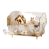 Cage à hamster tunnel moderne de luxe en acrylique transparent avec boîte pour hamster syrien nain, grand espace 45x30x33cm
