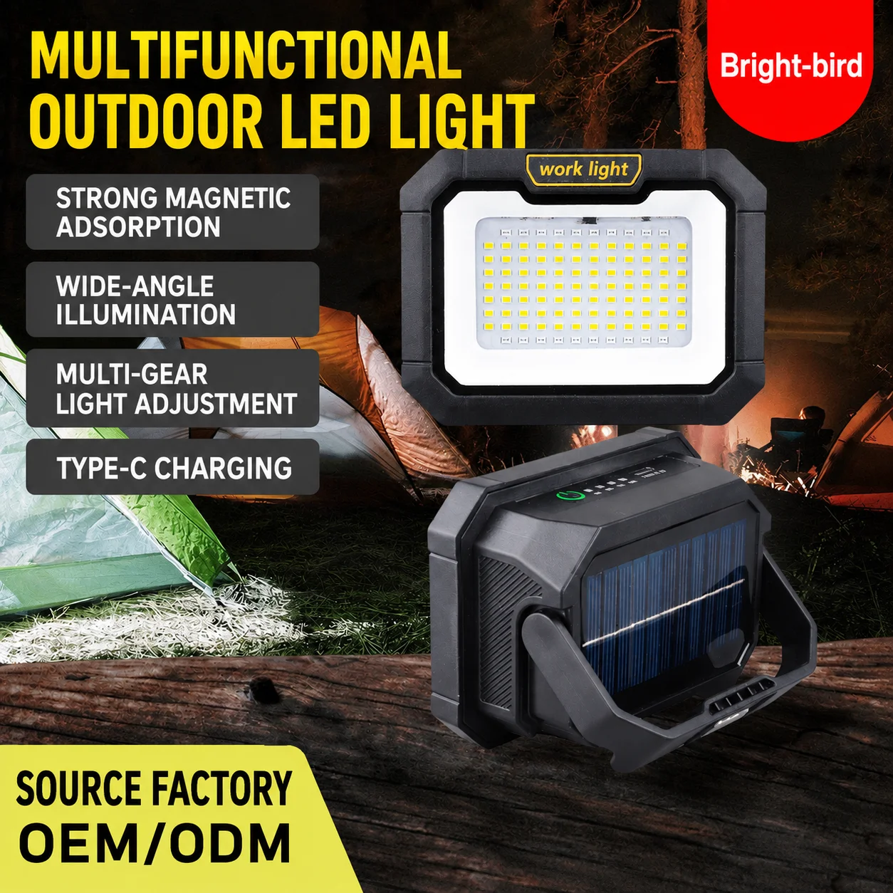 2026 Hot Selling Small Solar Work Light System Multi-Function Camping Emergency Light Outdoor Camping Rechargeable Portable