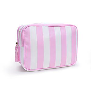 Pochette cosmétique personnalisable DIY avec fermeture éclair à pompons rayés, réutilisable, imperméable, portable et pliable pour femmes et filles – Idéale pour l'été - Product Image 2