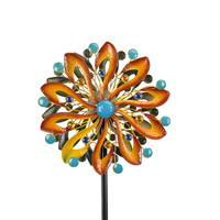 Moulin à vent cinétique solaire décoratif de jardin, double métal, étanche, résistant aux intempéries, 2 m de diamètre, avec piquet