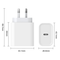 Chargeur mural rapide USB-C 20W avec prise AU, adaptateur d'alimentation PD pour iPhone, smartphone, tablette