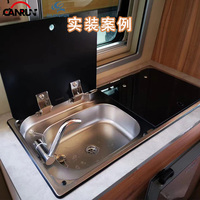 Cuisinière à gaz GPL 2 brûleurs en acier inoxydable 0,8-1,0 mm d'épaisseur pour camping-car, caravane, allumage électrique, couvercle en verre trempé, combiné