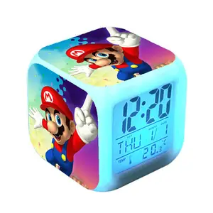 Jam Alarm meja baterai kubik warna-warni jam kalender kotak Mario