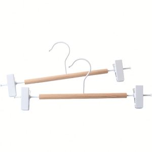 Natural Wooden Pants <b>Hangers</b> With White Clips Skirt <b>Hangers</b> for Woman Clothes Shop <b>Hanger</b> With Non Slip Bar - Product Image 3