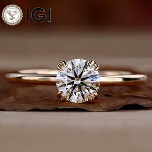 خاتم ألماس مصنوع في المختبر معتمد من IGI وGIA بتقنية HPHT وCVD بدرجة نقاء VVS قطع مستدير بالجملة 3 قيراط 5 قيراط ذهب خالص عيار 14 و18 قيراط للزفاف والحفلات - Product Image 1