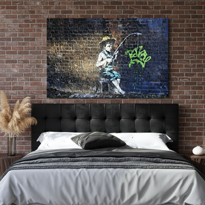 Printed Canvas Artwork: Banksy Fishing Boy Urban Street Graffiti Decor,<b>WRAPPED</b> CANVAS - Product Image 3